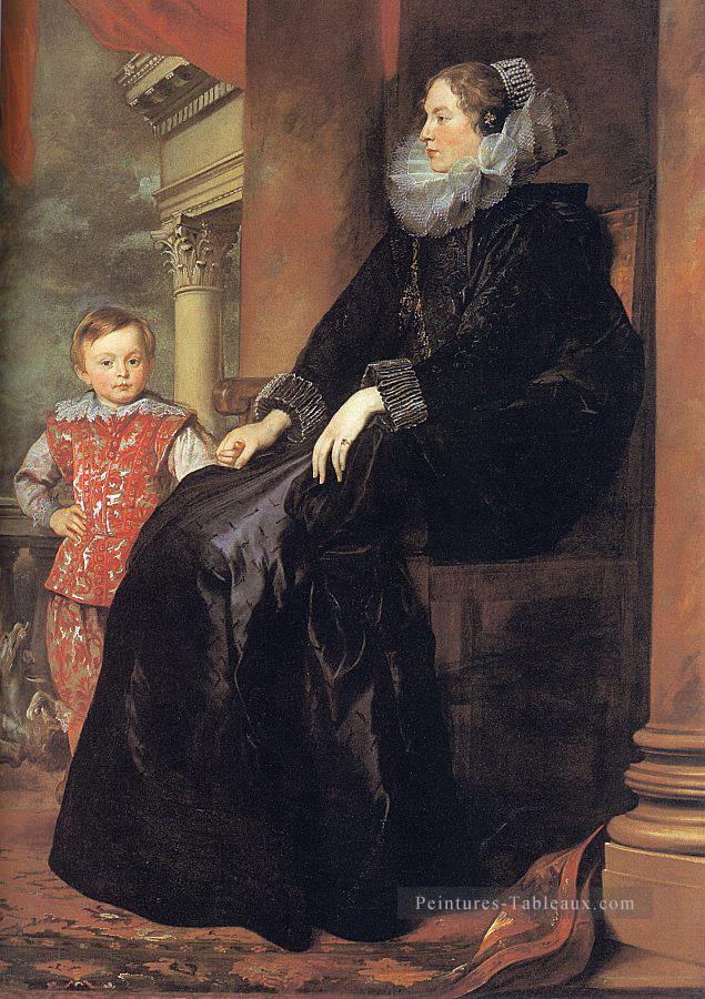 Noblewoman génoise avec son fils baroque peintre de cour Anthony van Dyck Peintures à l'huile